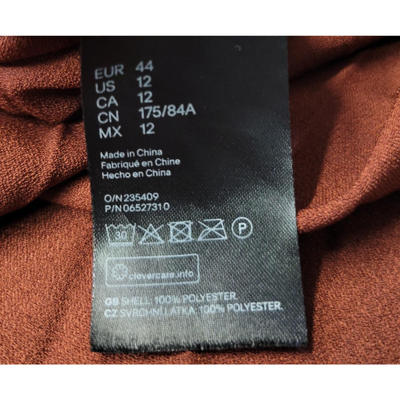 H&M Skirt Womens 12 Rust Brown Pleated Satin Midi Elastic Waist Accordion Flowy - Picture 8 of 10